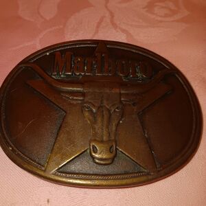 Vintage Philip Morris Marlboro Solid Brass Belt Buckle